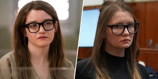 Julia Garner as Anna Delvey (left) and real Anna Delvey (right)