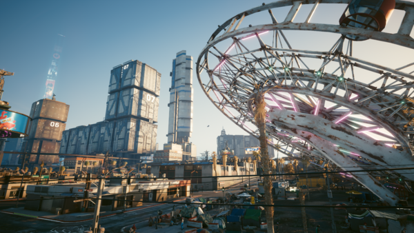 Screenshot from Cyberpunk 2077, an open world game